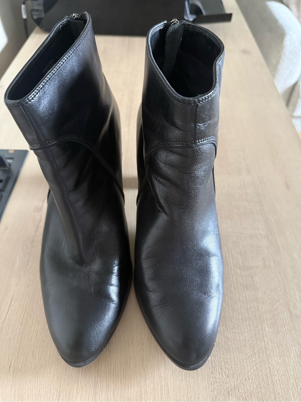 Adrienne Vittadini Black Leather Pointed Toe Ankle Boots